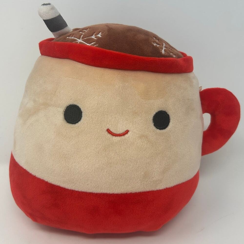 Kellytoy Squishmallows Marshina Hot Cocoa Red Tan Plush Candy Cane Striped Straw